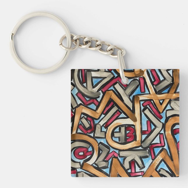 Mocha Red Gray Geometric Key Ring (Front)
