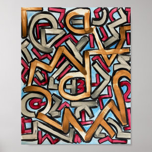 Mocha Red Grey Geometric-Hand Painted Abstract Art Poster