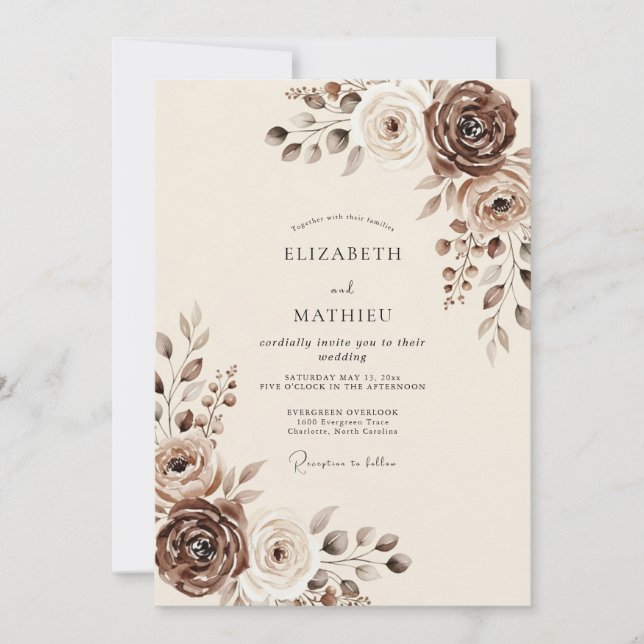 Mocha Resplendent Rustic Wedding Invitation (Front)