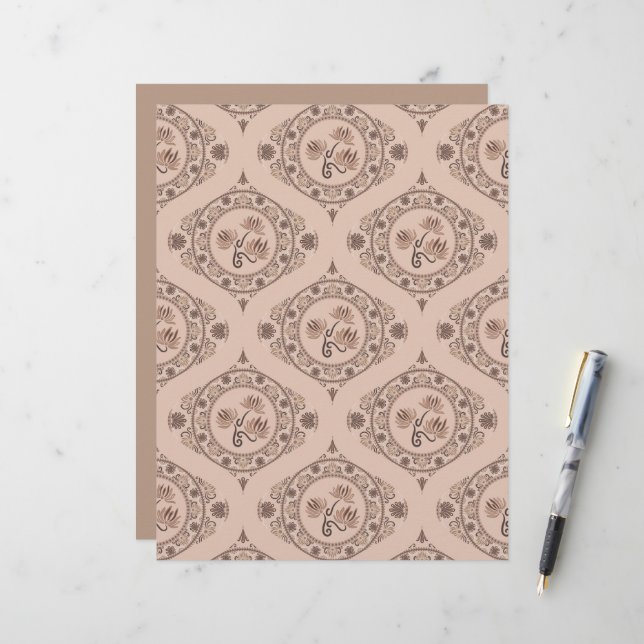 Mocha Rococo Revival Mandala Retro Ogee Scrapbook (Front/Back In Situ)