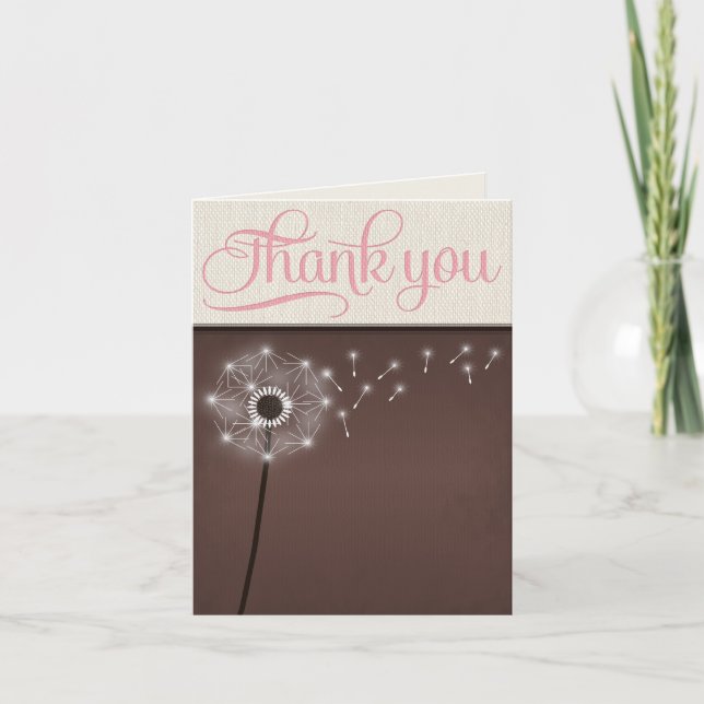 Mocha Rustic Linen Dandelion Thank You Cards (Front)