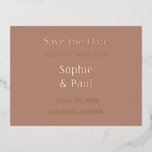 Mocha Save the Date Foil Invitation Postcard