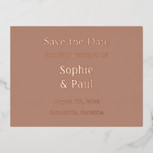 Mocha Save the Date Foil Invitation Postcard