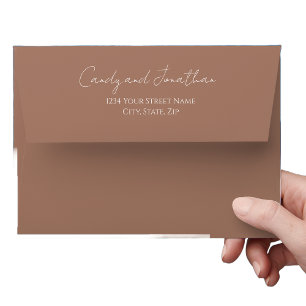 Mocha Simple Style Modern Script Wedding Envelope
