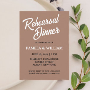 Mocha Simple Style Wedding Rehearsal Dinner Invitation