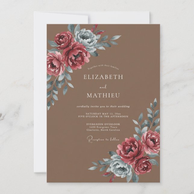 Mocha Steel Petal Wedding Invitation (Front)