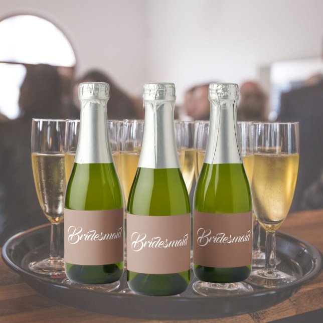 Mocha Stylised Script Wedding Bridesmaid Sparkling Wine Label (In Situ Wedding)