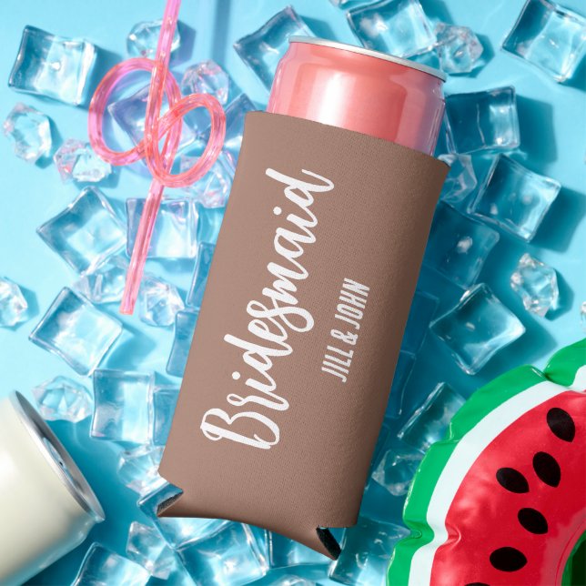 Mocha Stylised Wedding Bridesmaid Seltzer Can Cooler (In Situ Summer)