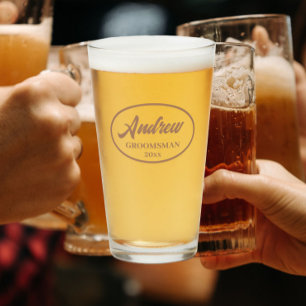Mocha Stylised Wedding Groomsman Name Glass