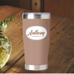 Mocha Stylised Wedding Groomsman Name Insulated Tumbler<br><div class="desc">Gift your wedding groomsman this trendy and personalised,  stainless steel,  thermal tumbler with his name in stylised script in a white oval design. Background colour and script is a mocha colour. Personalise your thermal tumbler by editing and replacing groomsman's name with desired name.</div>