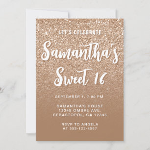Mocha Tan Modern Gradient Photo Sweet 16 Invitation