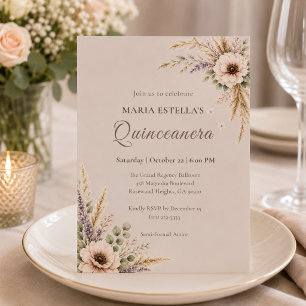 Mocha Taupe Botanical Quinceañera Invitation