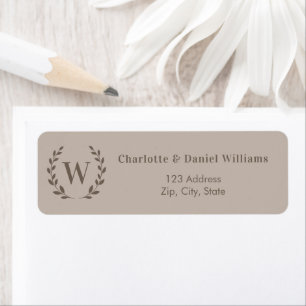 Mocha taupe monogram initial wreath return address