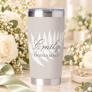 Mocha Taupe White Fern Elegant Bridesmaid Insulated Tumbler