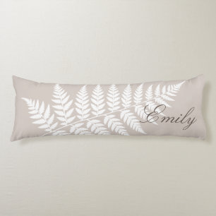 Mocha Taupe White Fern Elegant Minimalist Body Cushion
