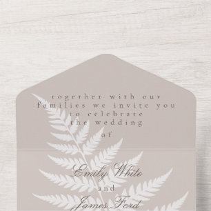 Mocha Taupe White Fern Elegant Wedding All In One Invitation