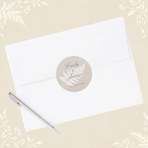 Mocha Taupe White Fern Minimalist Botanical Classic Round Sticker