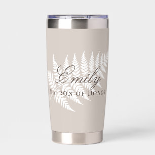 Mocha Taupe White Fern Pastel Matron of Honour Insulated Tumbler