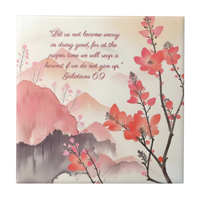 Mocha Verona Sunset Mountain Meadow Bible Verse  Tile (Front)