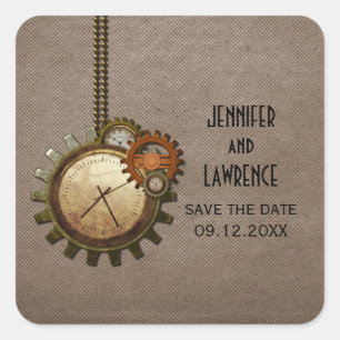 Mocha Vintage Clock Save the Date Stickers