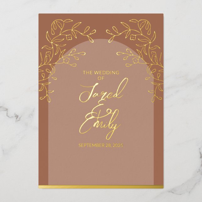 Mocha Wedding Foil Invitation (Front)