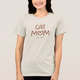 Mocha Whimsical Heart Typography Cat Mum Tri-Blend Shirt