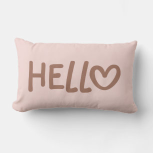 Mocha Whimsical Heart Typography Hello Lumbar Cushion
