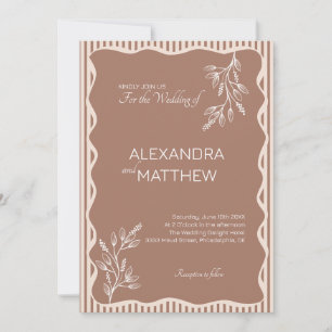 Mocha Whimsical Wavy Border Wedding Invitation