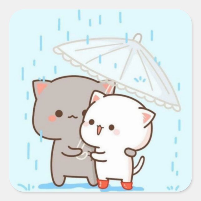 mochi mochi peach cat square sticker (Front)