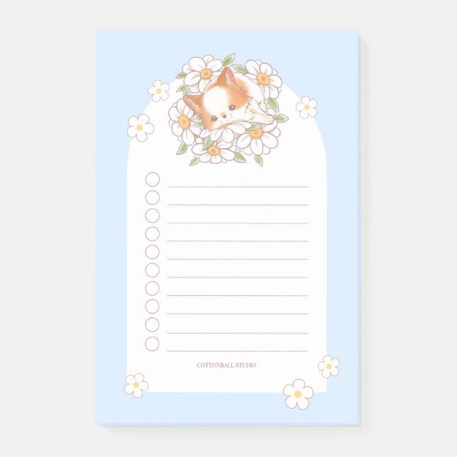 Mochi on Bed of Flowers Spring Notepad (Front)