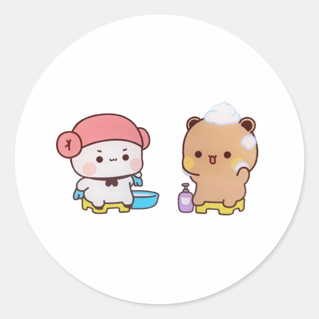 Mochi Panda And Brownie Bear Enjoying The Bath Classic Round Sticker (Front)