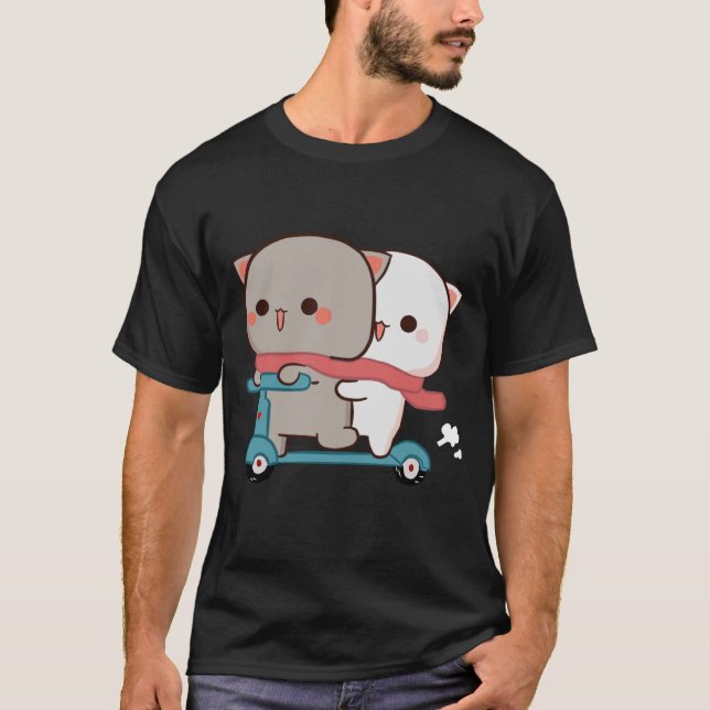 Mochi Peach Goma Cats riding scooter  T-Shirt (Front)