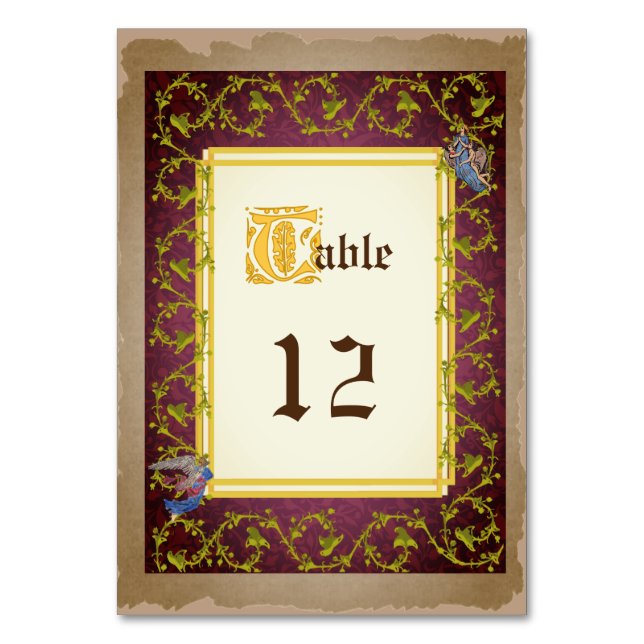 Mock Up Mediaeval Illuminated Manuscript Wedding Table Number (Front)