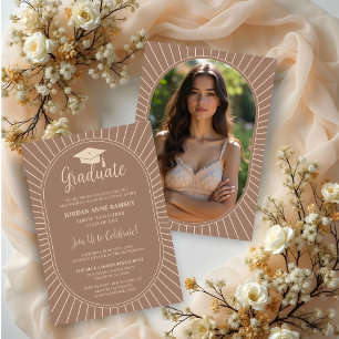 Mocka Mousse Elegantly Vintage Oval Grad Cap Photo Invitation