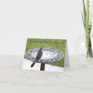 Mockingbird drinking birdbath Note Card