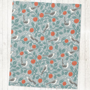 Mockingbird Orange Blossom Bird Flower Sage Green Fleece Blanket
