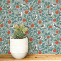 Mockingbird Orange Blossom Bird Flower Sage Green