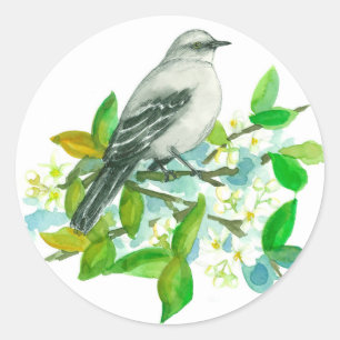 Mockingbird Orange Blossom Tree Classic Round Sticker