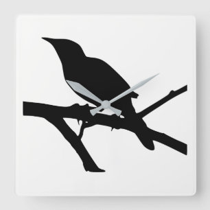 Mockingbird Silhouette Square Wall Clock