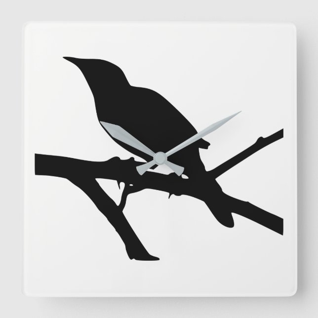 Mockingbird Silhouette Square Wall Clock (Front)