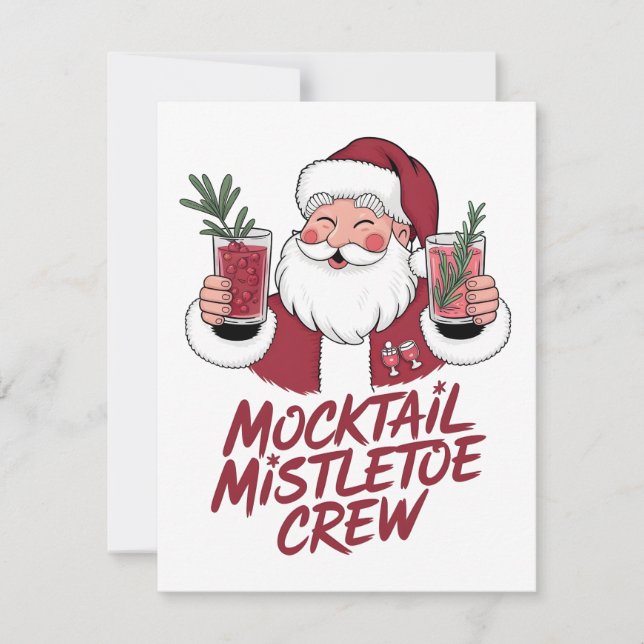 Mocktail Mistletoe Sober Santa Crew  Card (Front)