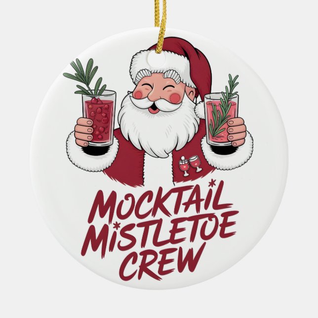 Mocktail Mistletoe Sober Santa Crew  Ceramic Tree Decoration (Front)