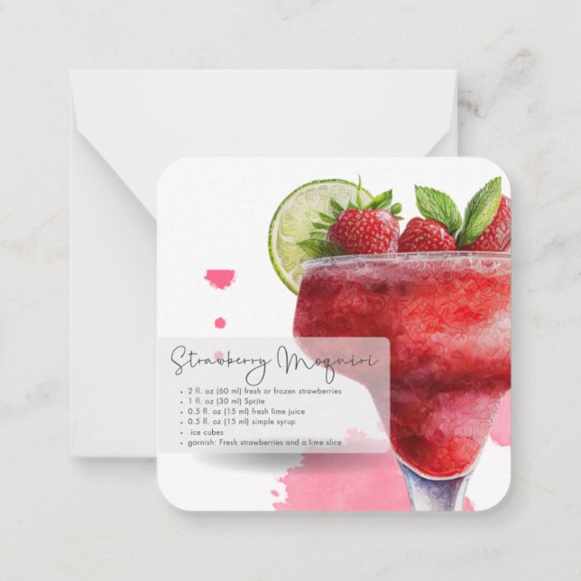 Mocktail Recipe Strawberry Daiquiri Party Favour  Card (Back)
