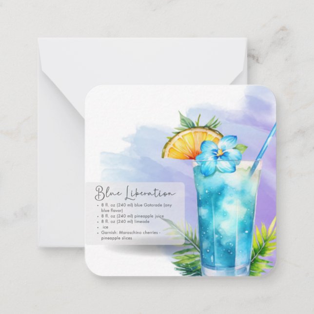 Mocktail Recipe Virgin Blue Lagoon Party Favour  Card (Back)