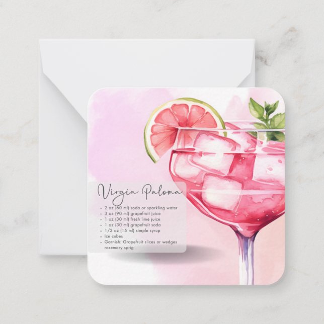 Mocktail Recipe Virgin Paloma Party Favour  Card (Back)