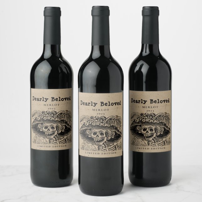 Mockup Dearly Beloved Skeleton, Custom Wine Labels (Bottles)