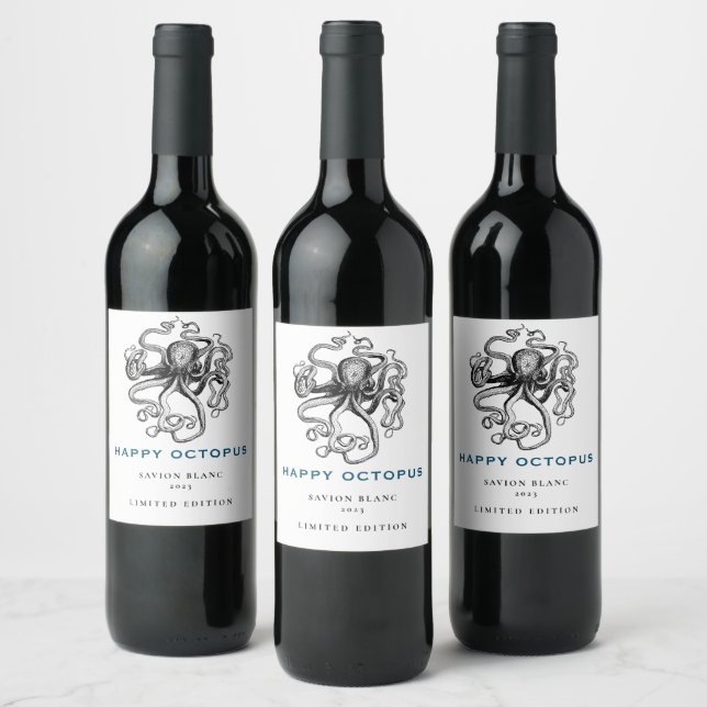 Mockup Happy Octopus Fun Custom Wine Labels (Bottles)