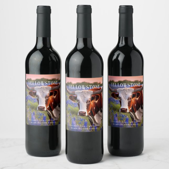 Mockup Ranch Rustic Longhorn Custom Wine Labels (Bottles)
