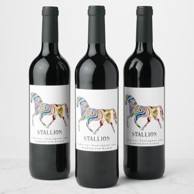 Mockup Stallion Horse Art Custom Wine Labels (Bottles)
