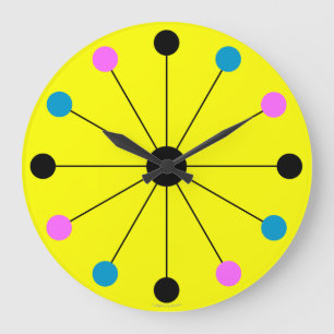 Mod 1960s Retro Wall Clock on Yellow